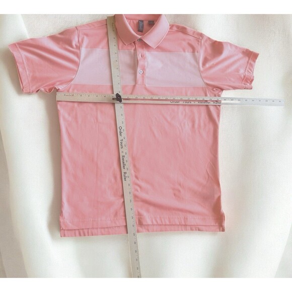Ashworth Shirt Mens Preppy L Polo Golf Salmon Pink Stripes Comfort Cool Tech - Picture 10 of 10